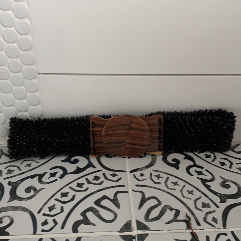Anthropology Wooden hook front beaded belt